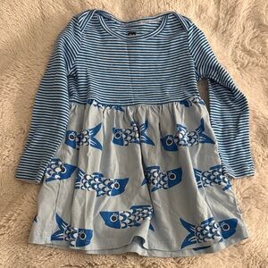 Tea Collection Blue Striped Fish Print Dress